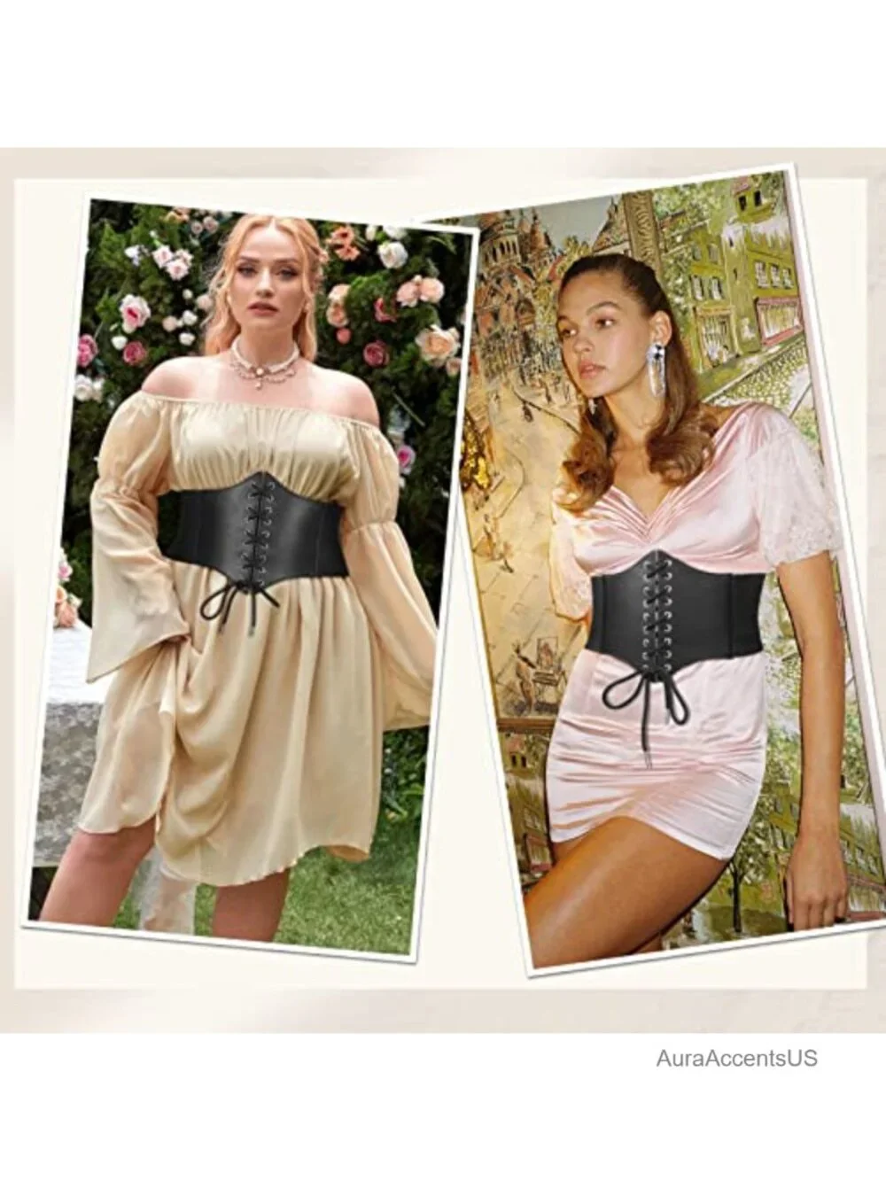 Women's Elastic Corset Waist Belt PU Leather Lace-Up Waspie Belt